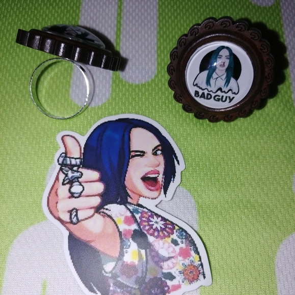 Handmade Billie Eilish Bad Guy Adjustable Pop Art Statement Ring - Picture 3 of 6